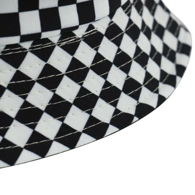 New Black White Plaid Check Bucket Hats Fishing Caps Women MensBDAU