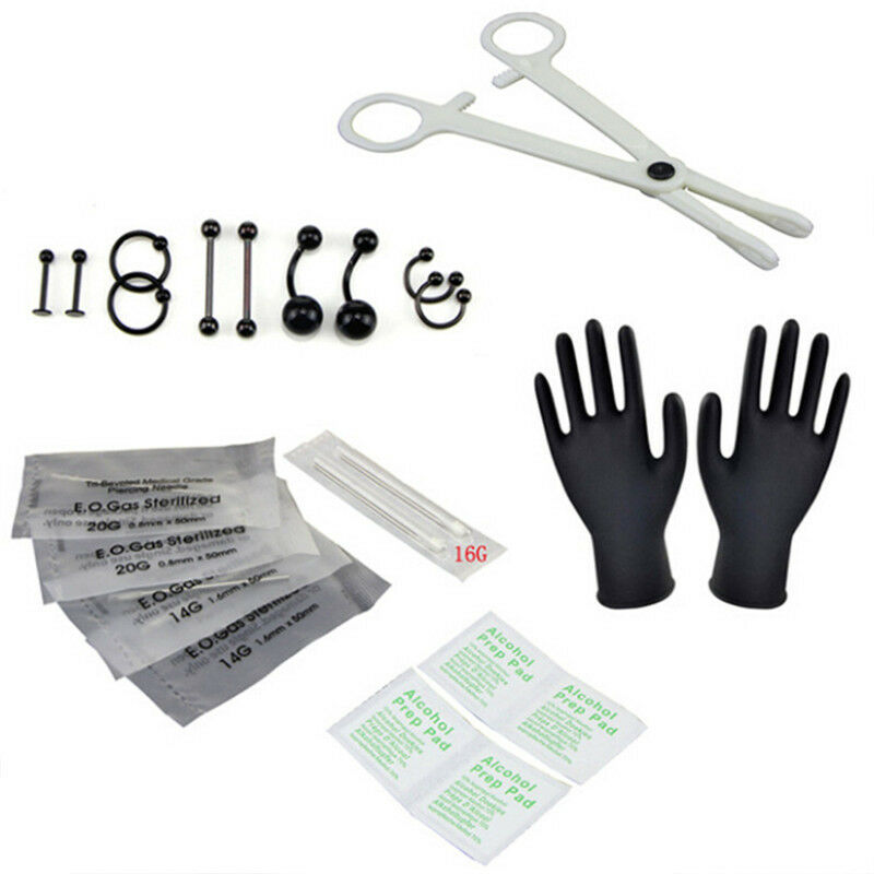 19Pcs/Set Body Piercing Tool Kit Ear Nose Navel Nipple Needles Forcep  JewelrRDD