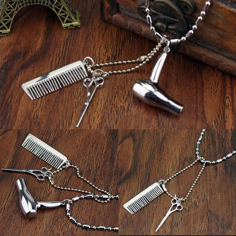 Hair Dryer/Scissor/Comb Dangle Pendant Necklace Hair Stylist Jewelry Gif Brp Pb