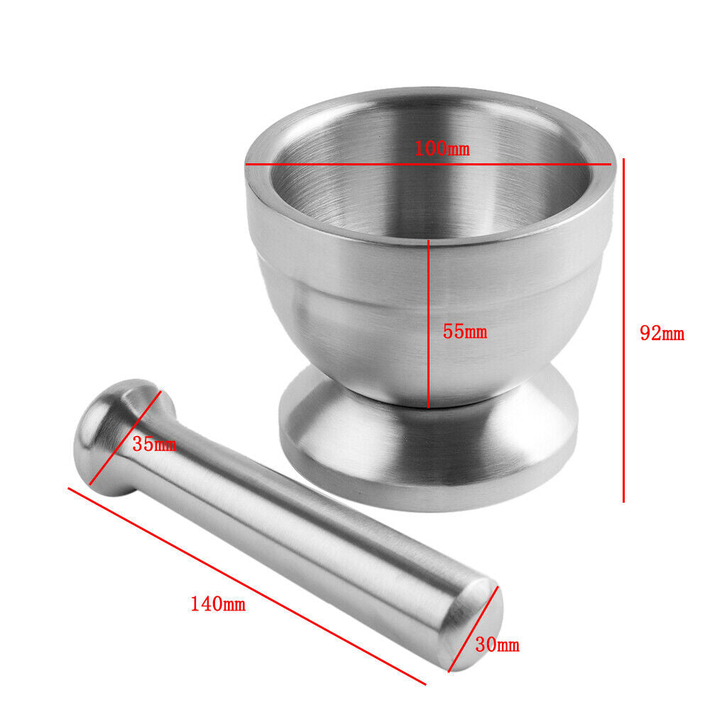 Stainless Steel Mortar Pestle Set Garlic Spice Tool Herb Medicine Grind Bowl