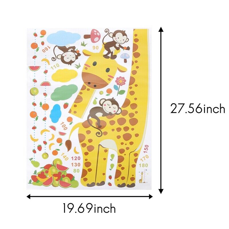 Cartoon Measure Wall Stickers For Kids Rooms Giraffe Monkey Height Chart RulerQ7