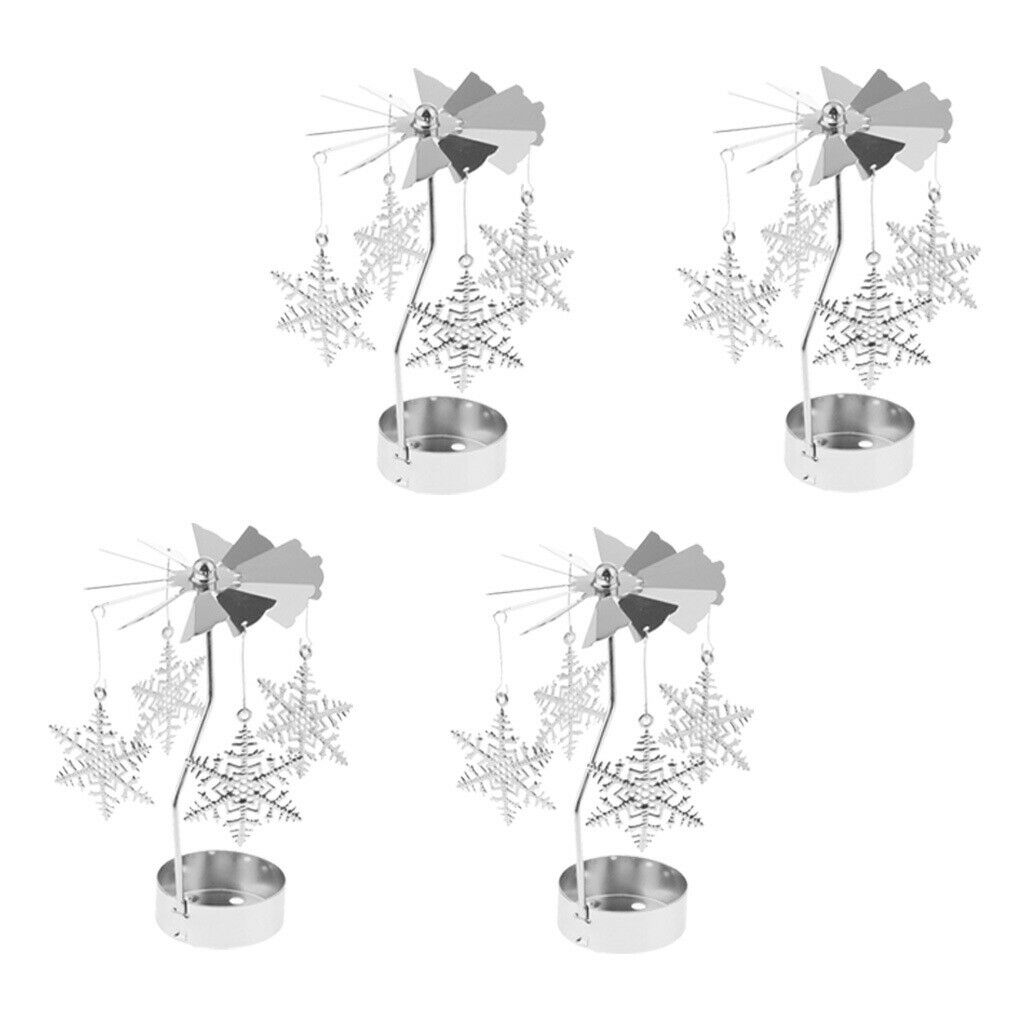 4pack Christmas Decor Rotating Candle Tea Light Holder Candlestick -Snowflake