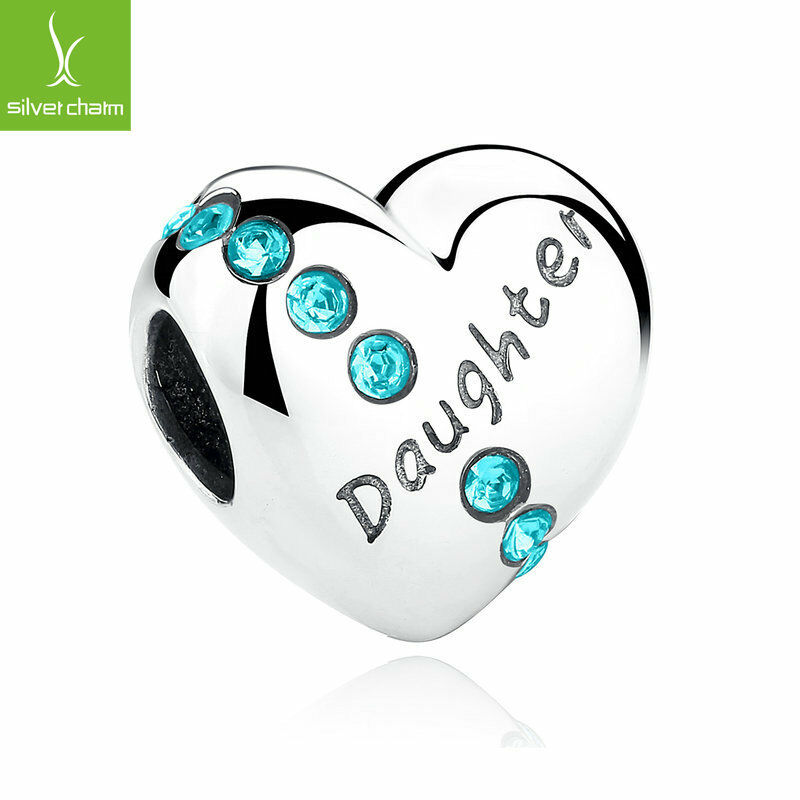 Authentic 925 Sterling Cute Daughter Charms With Blue Clear Crystal Love Jewelry