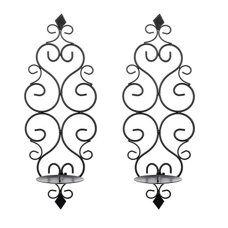 Candle Holder Classical Curved Flower Wall Hanging Candle Holder Black ColumB1U5