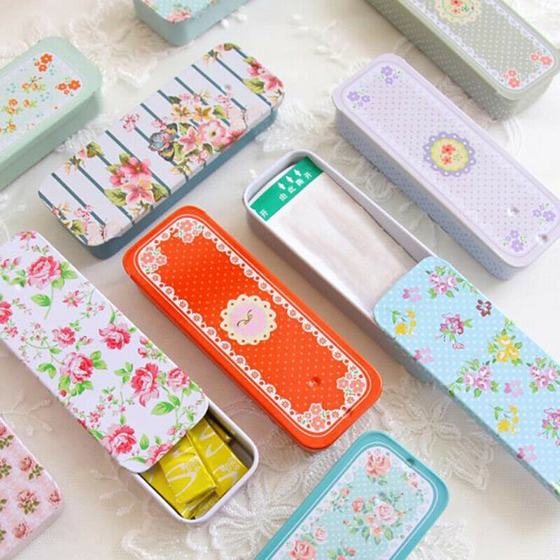 Rectangular Slide Cover Mini Iron Box Storage Pill Case Portable Tin Cont.l8