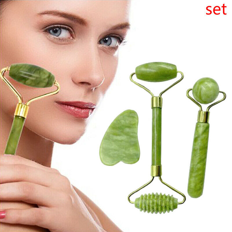 Guasha Facial Jade Roller Face Thin+Body Gua Sha Board Massager Tool SetB Tt