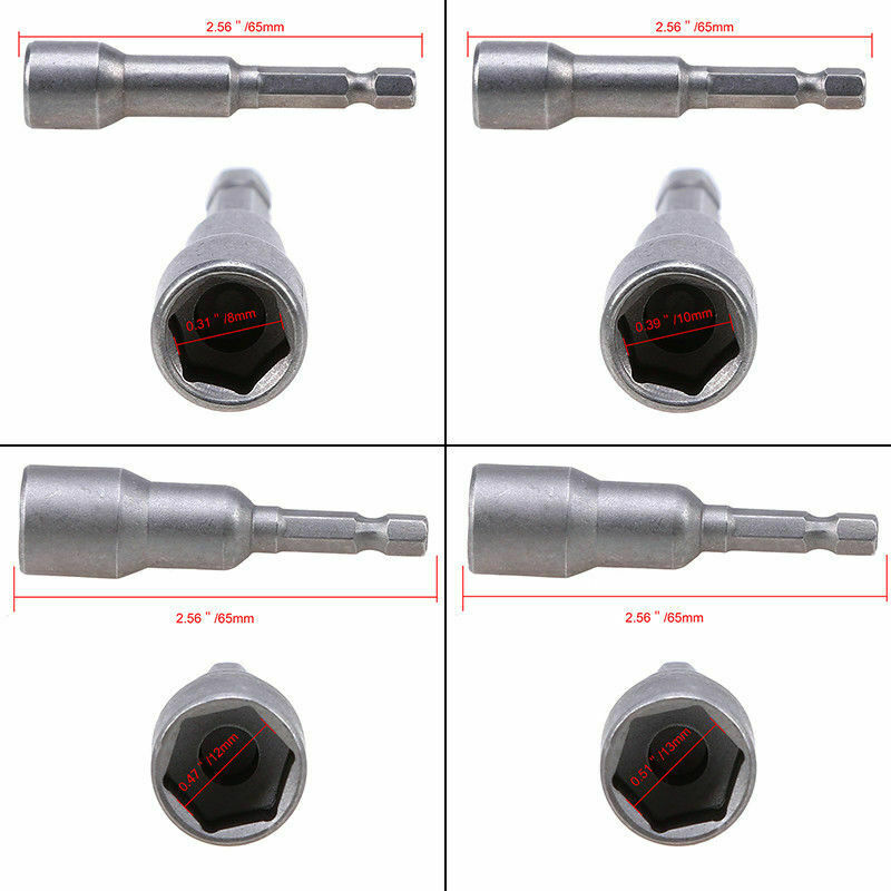 4PCS 8mm-13mm Impact Socket Magnetic Nut Driver Set Screwdriver Bits Hex Shank