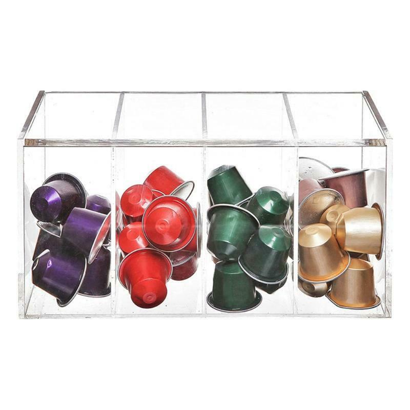 Clear Acrylic Coffee Capsule Holder 4 Compartment K Cup Box Tea Bag Storage Bar