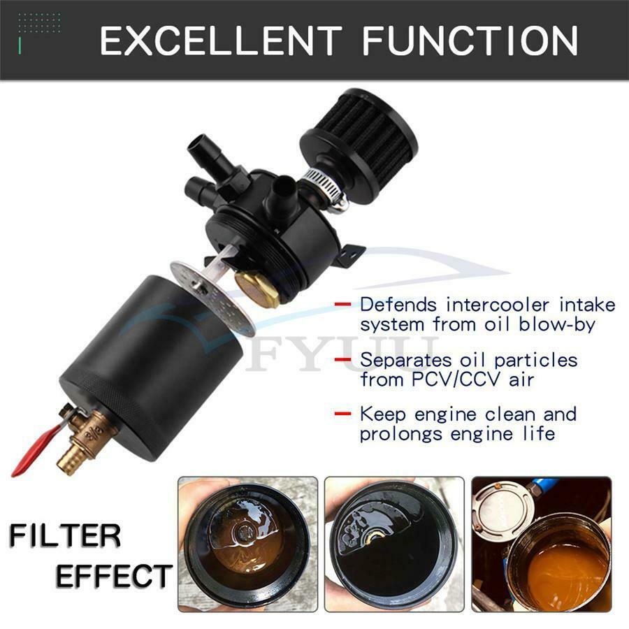 Oil Reservoir Catch Can Tank with Filter Drain Valve Breather Universal 3-Port
