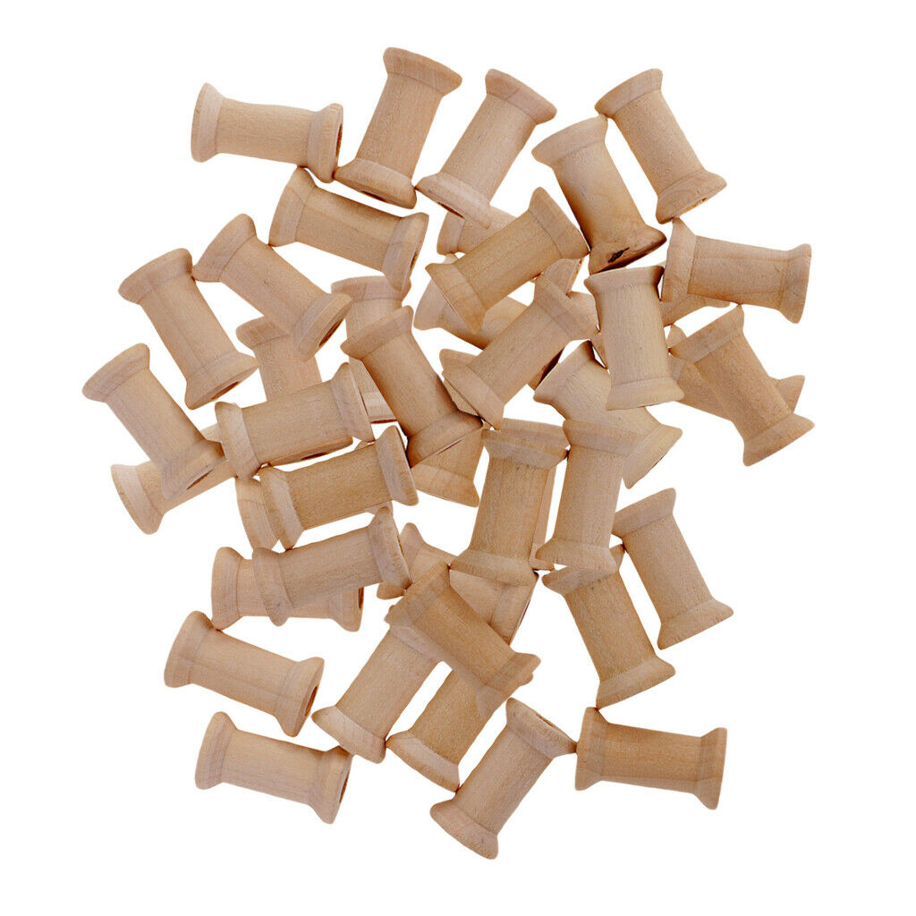 50 Unfinished Wood Spools Thread Bobbins Cord Wire Coil Wood Craft Sewing Notion