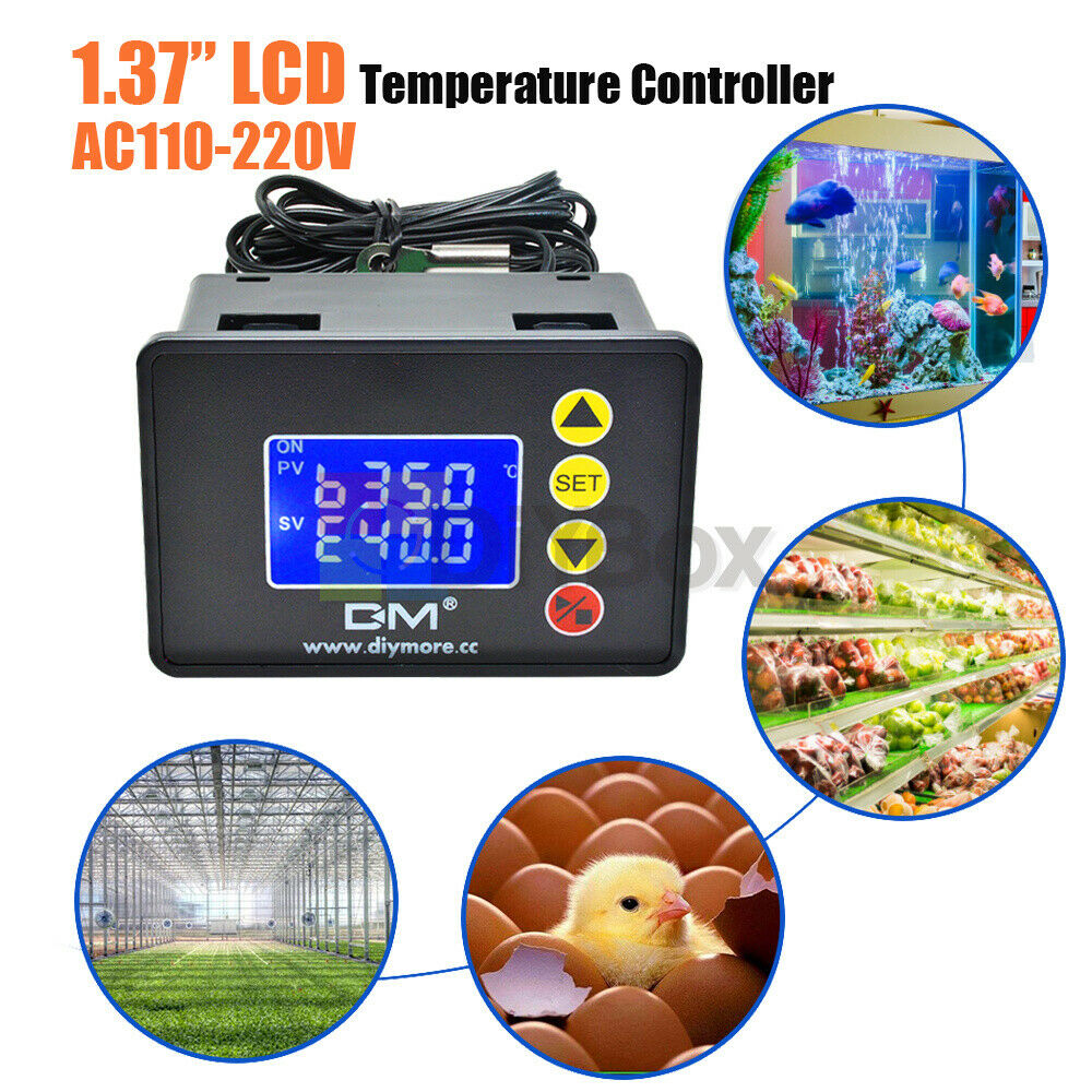AC110-220V 1.37" LCD Display Temperature Controller w/NTC Sensor Probe -55℃~120℃