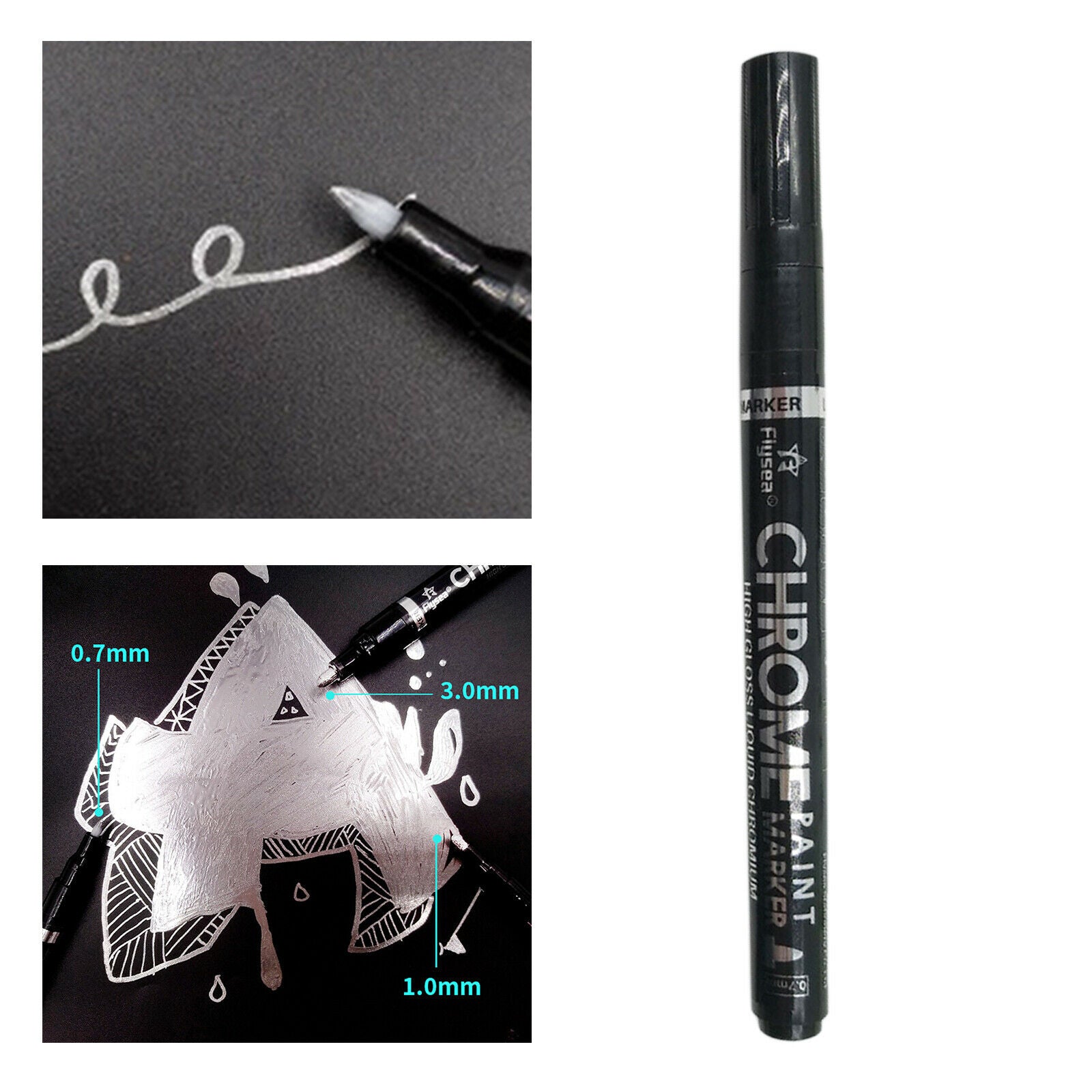 Chrome Paint Pen Fine Tip Permanent Oil Based Marker for Rock Mugs Glass DIY