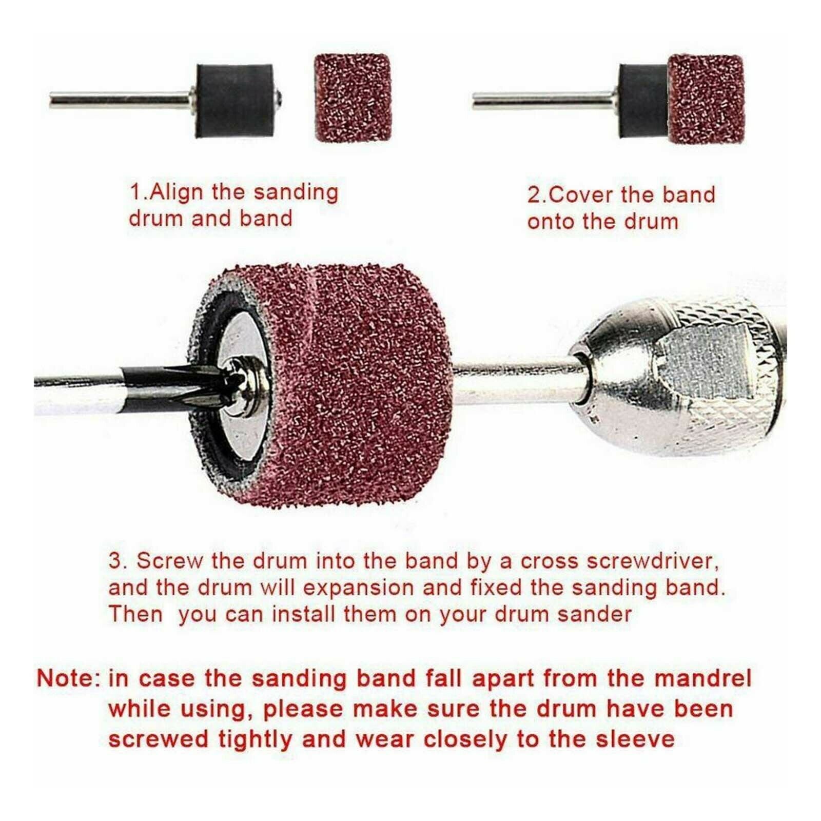 Sand Drum Sanding-Band 1/2, 1/4, 3/8 inch 80 120 240 320 400 600 Grit Sander Kit