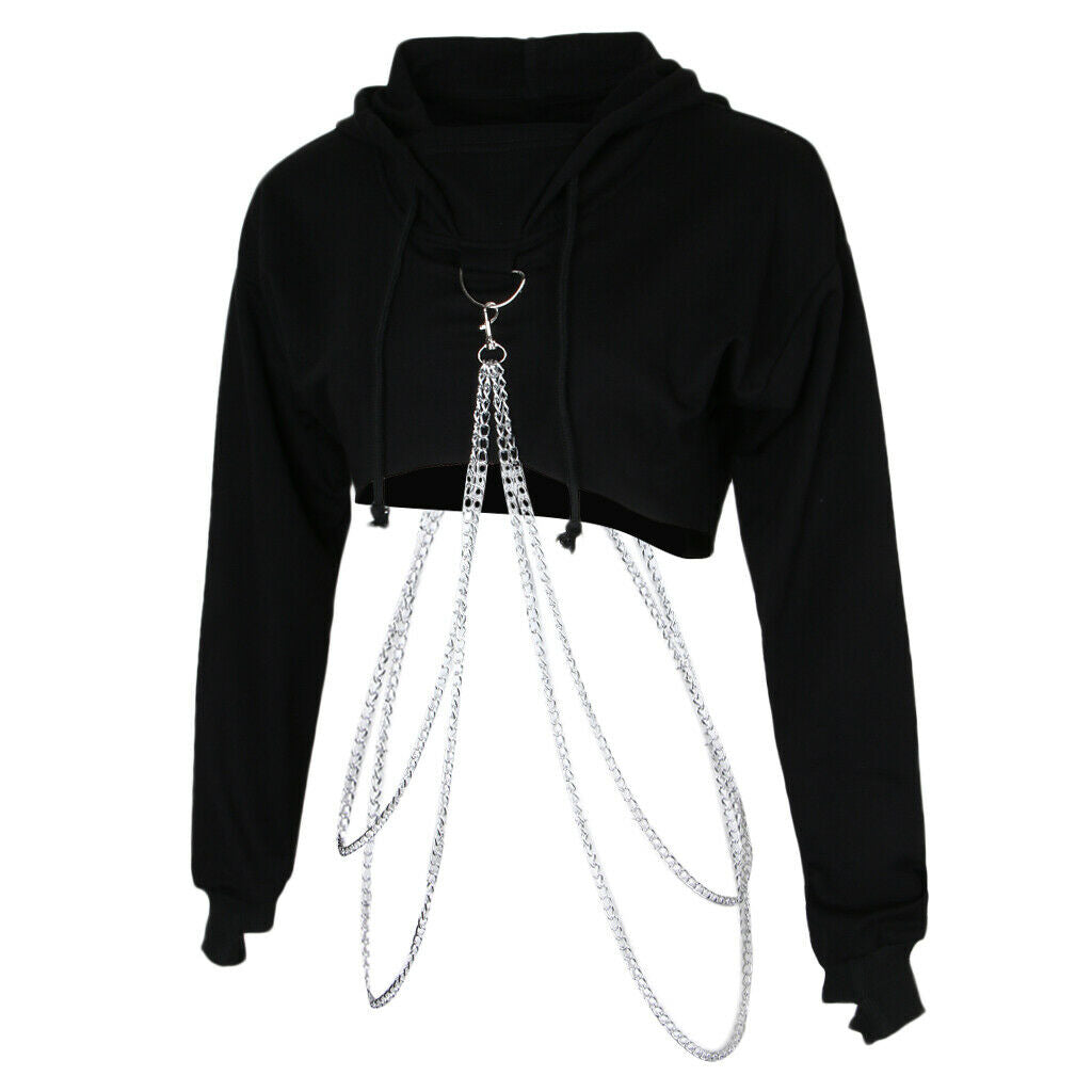 2X Women Metal Chain Hoodie Casual Sports Hooded Pullover Tops Sweatshirt L