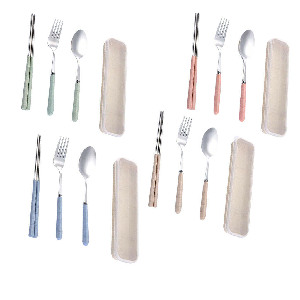 three-piece outdoor camping fork spoon chopsticks Flatware set  Pink