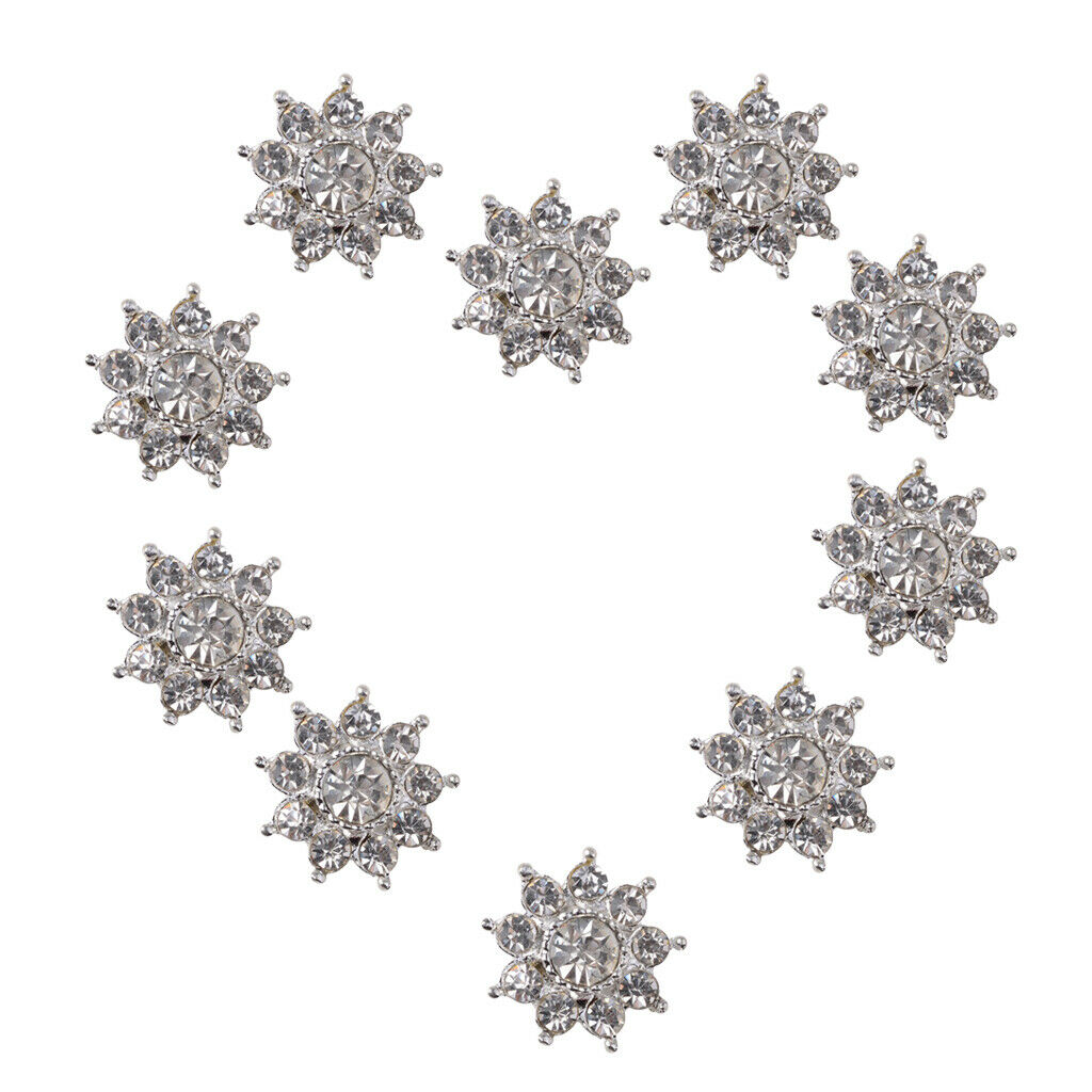 10pc Crystal Flower Rhinestone Buttons Flatback Embellishments Wedding
