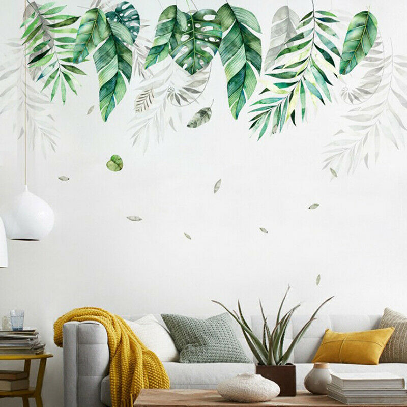 Tropical Vegetation Large Green Leaf Wall Stickers Sofa Background DecoratioBDA