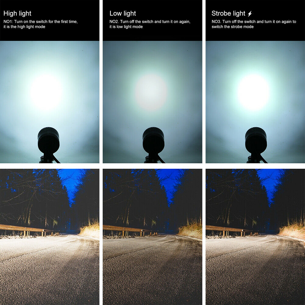 Motorcycle Front LED Spot Light Headlight Fog Driving Lamp 3 Modes Waterproof