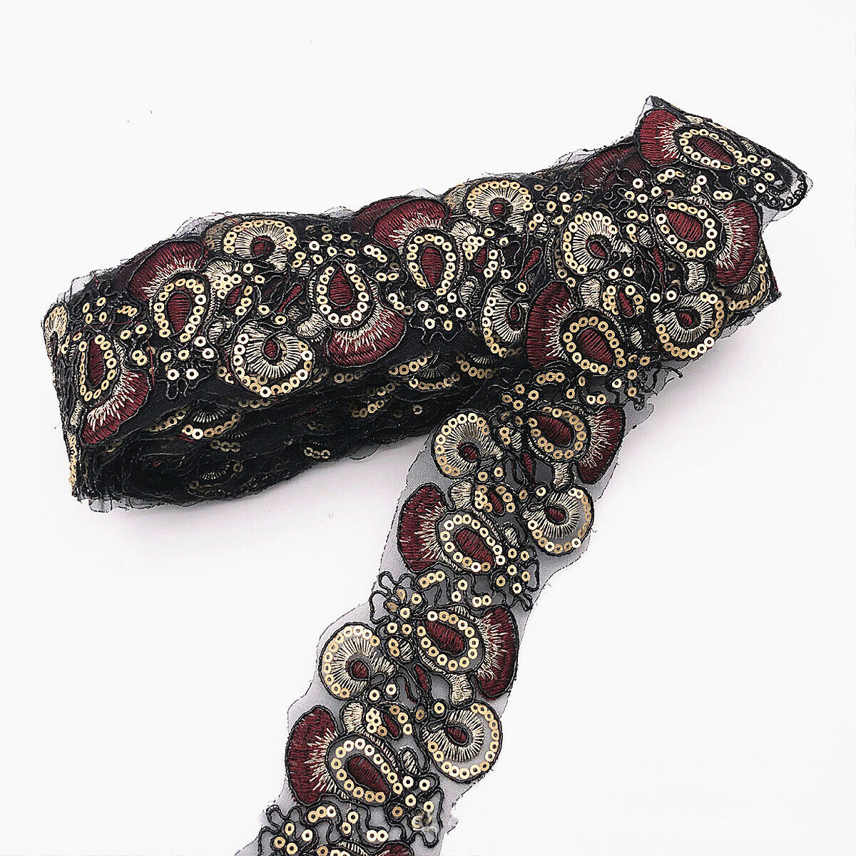 2 Yards Embroidered Sequins Lace Trim Ethnic Sew on Ribbon Clothes Accessories