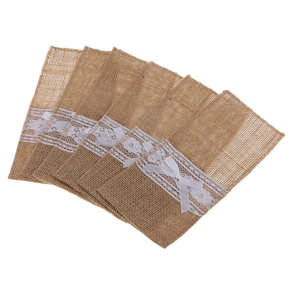 6pcs  Burlap Rustic  Forks Bag Tote
