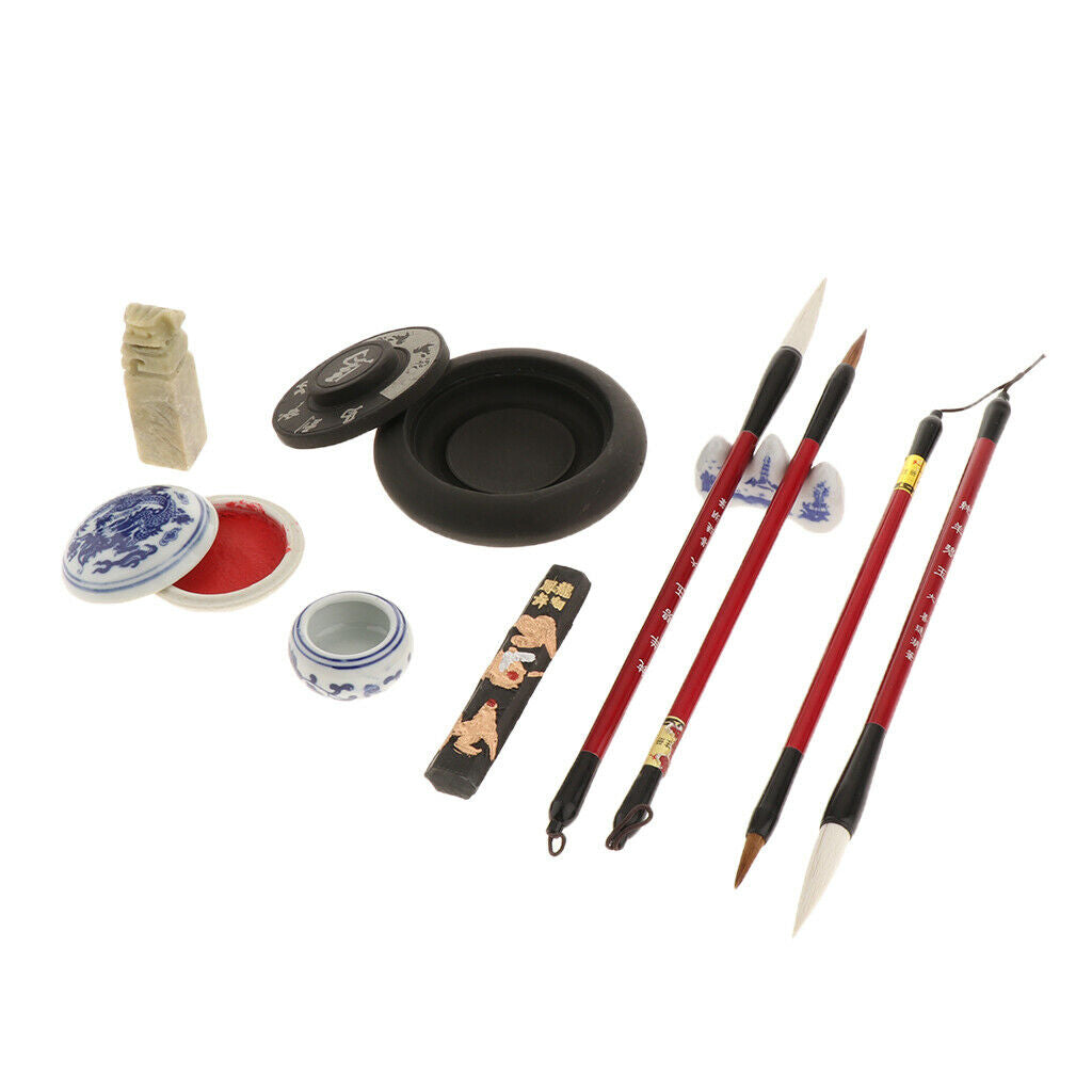 Calligraphy Writing Painting Set Chinese Brushes Ink Stick Mixing Stone Ink Pots