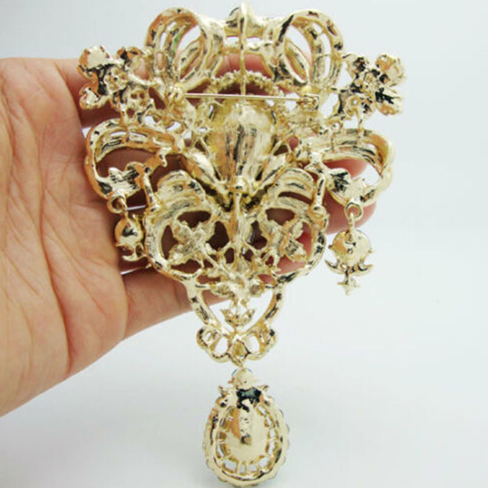 5.04" Classic style Flower drop Brooch Pin Pendant Red Crown Rhinestone Crystal