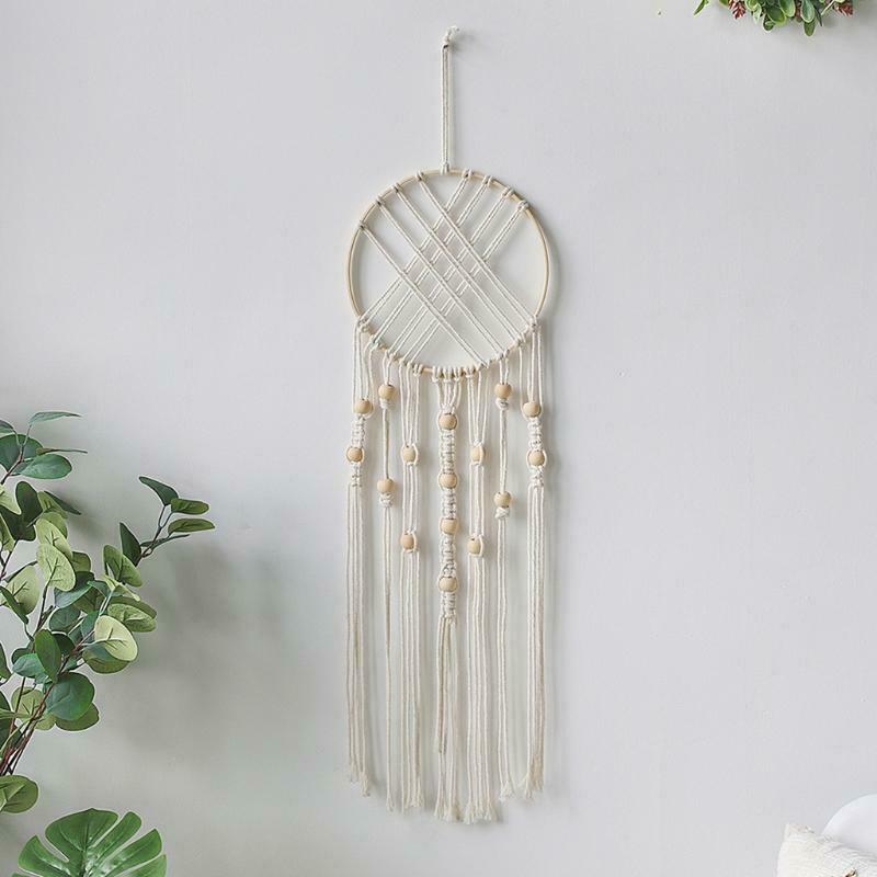 Boho Macrame Dream Catcher with Wooden Beads Woven Tassels Wall Hanging Ornament