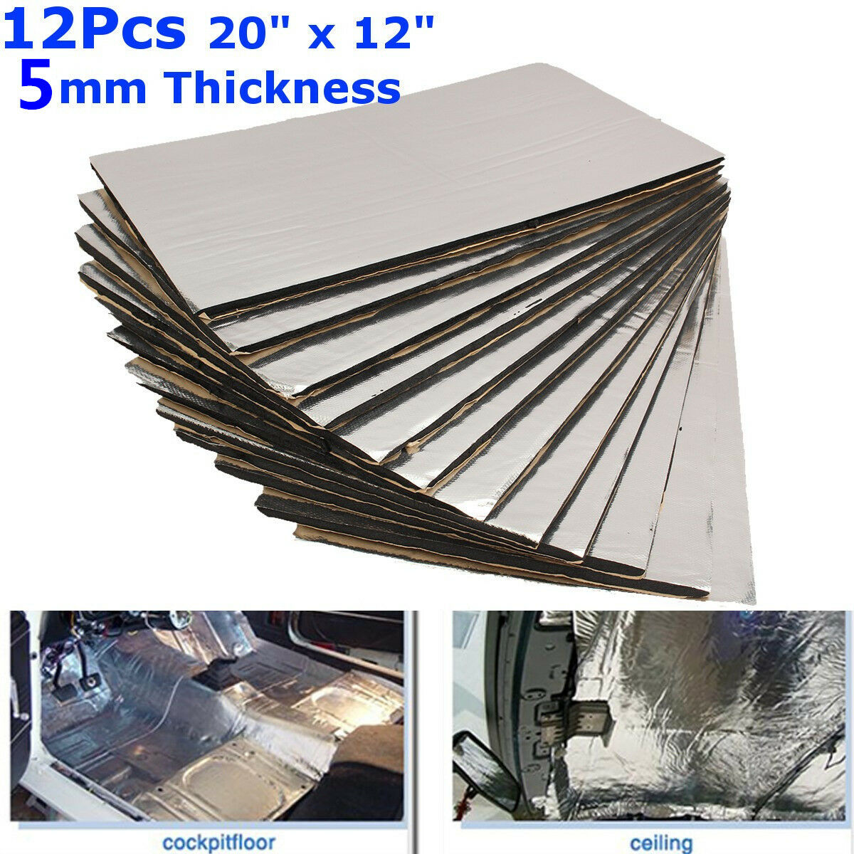 5mm 12 Sheets Car Sound Proofing Deadening Mat Heat Shield Noise Insulation Mat