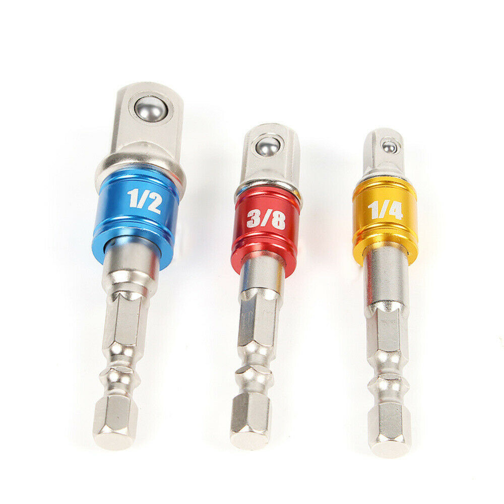 3Pcs Hexagonal Shank Impact Drill Driver Socket Drill Bit Adapter Set Wrench