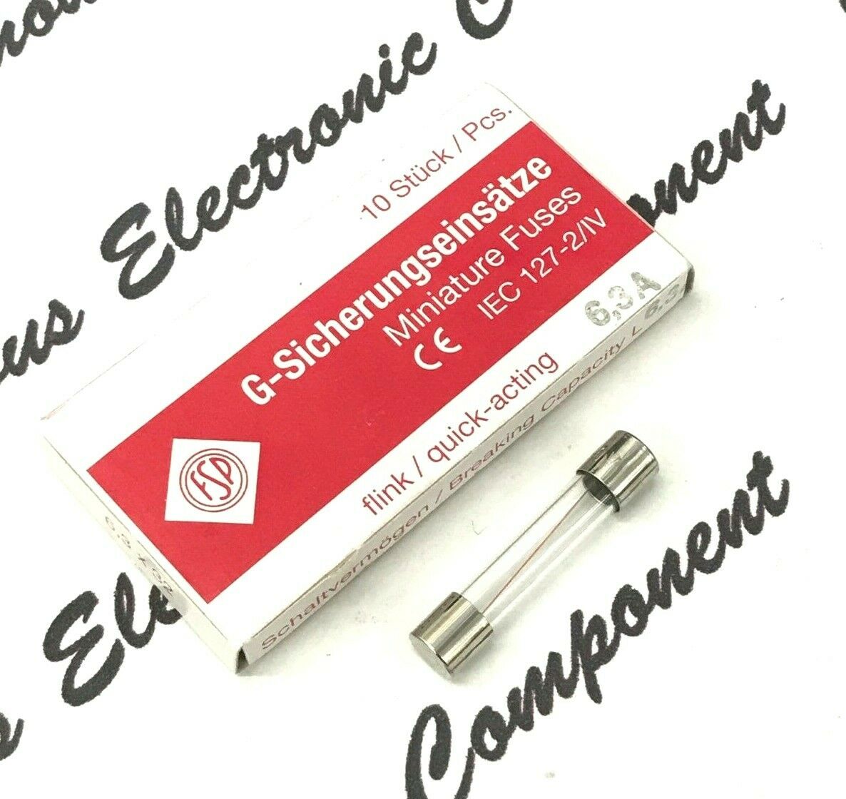 2pcs - Feinsicherungen F 6.3A (6,3A) 60V 6.3x32mm Quick-acting Glass Fuse FSP