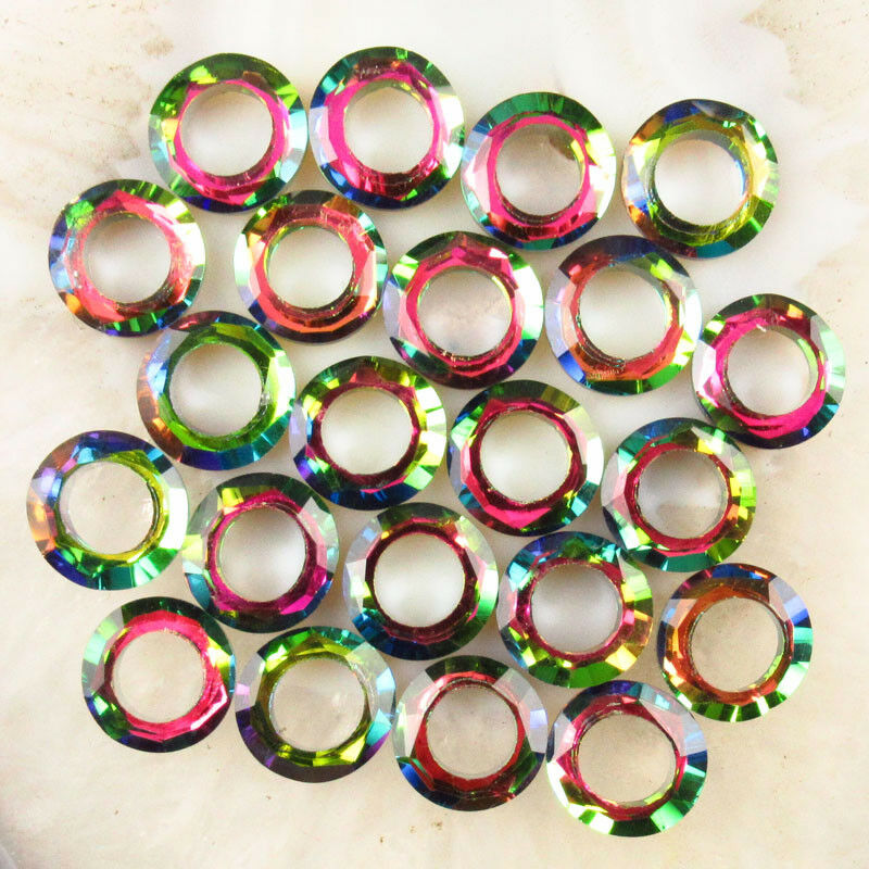 12Pcs 14x3mm Faceted Rainbow Titanium Crystal Donut Pendant Bead A-204SJ