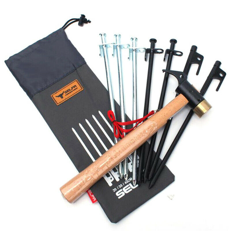 Outdoor Camping Tent Accessories Hammer Wind Rope Tent Pegs Nail Storage .l8