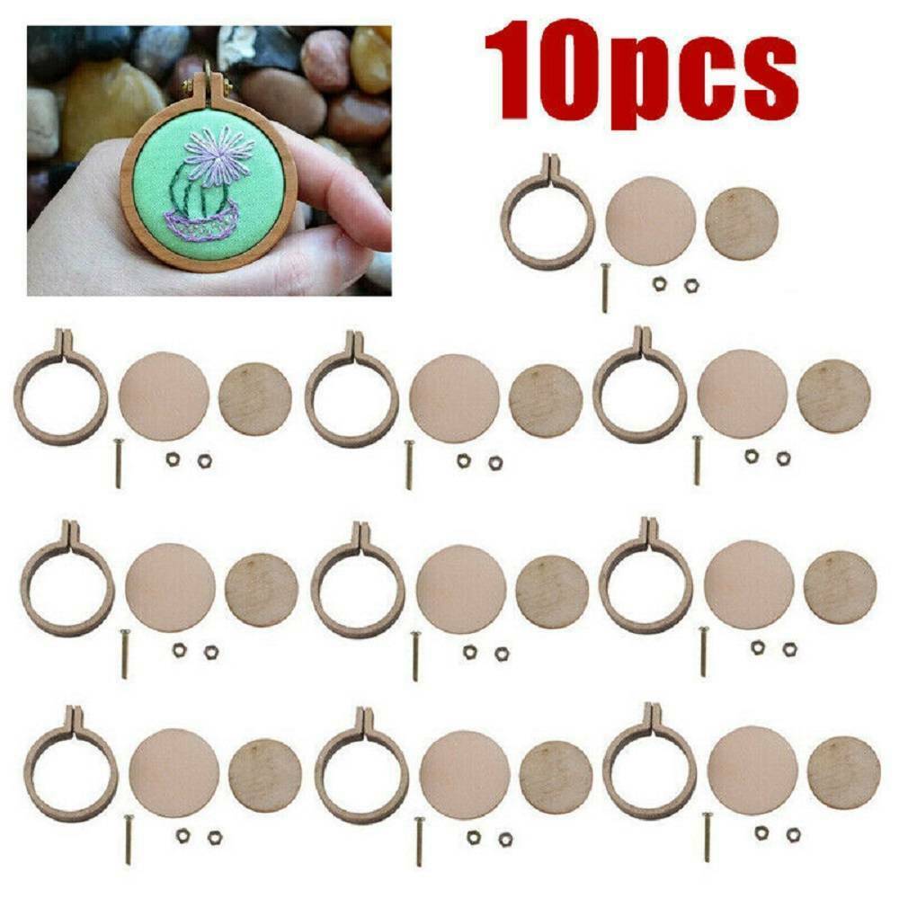 10-Pack Mini Embroidery Hoop Ring DIY Wooden Cross Stitch Frame Hand Crafts Set！