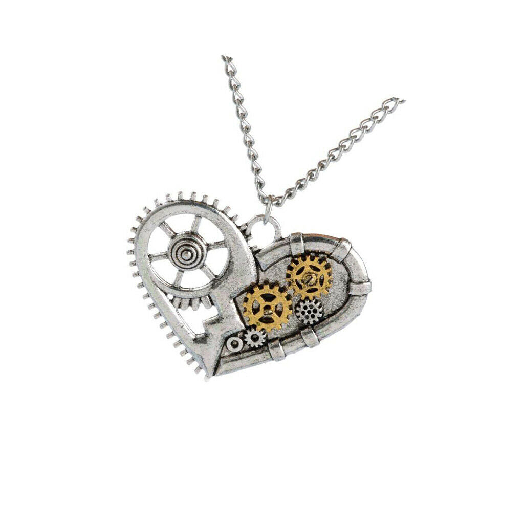 Broken Heart Pendants Chain Necklace Retro Gear Steampunk Woman