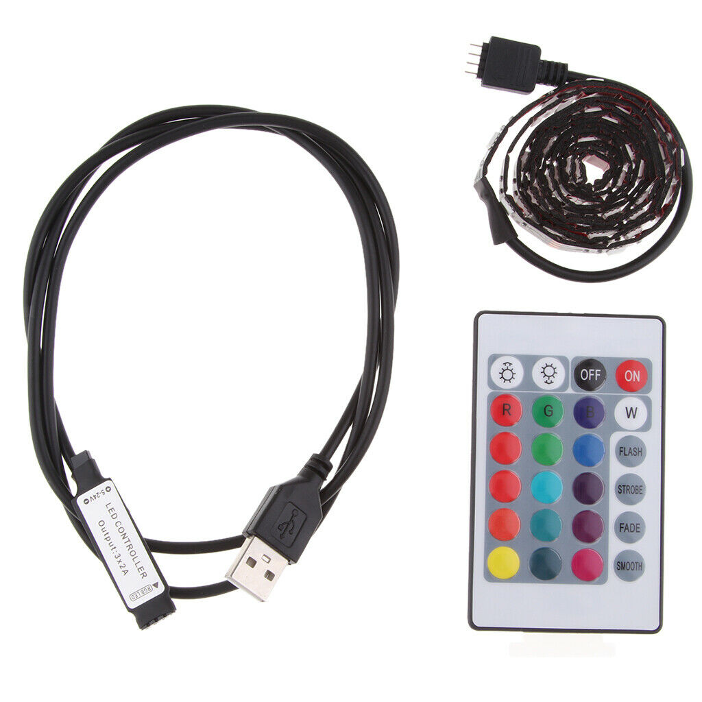 2 Pieces DC 5V USB LED RGB Strip Light TV Back Lighting with 24-Key Remote