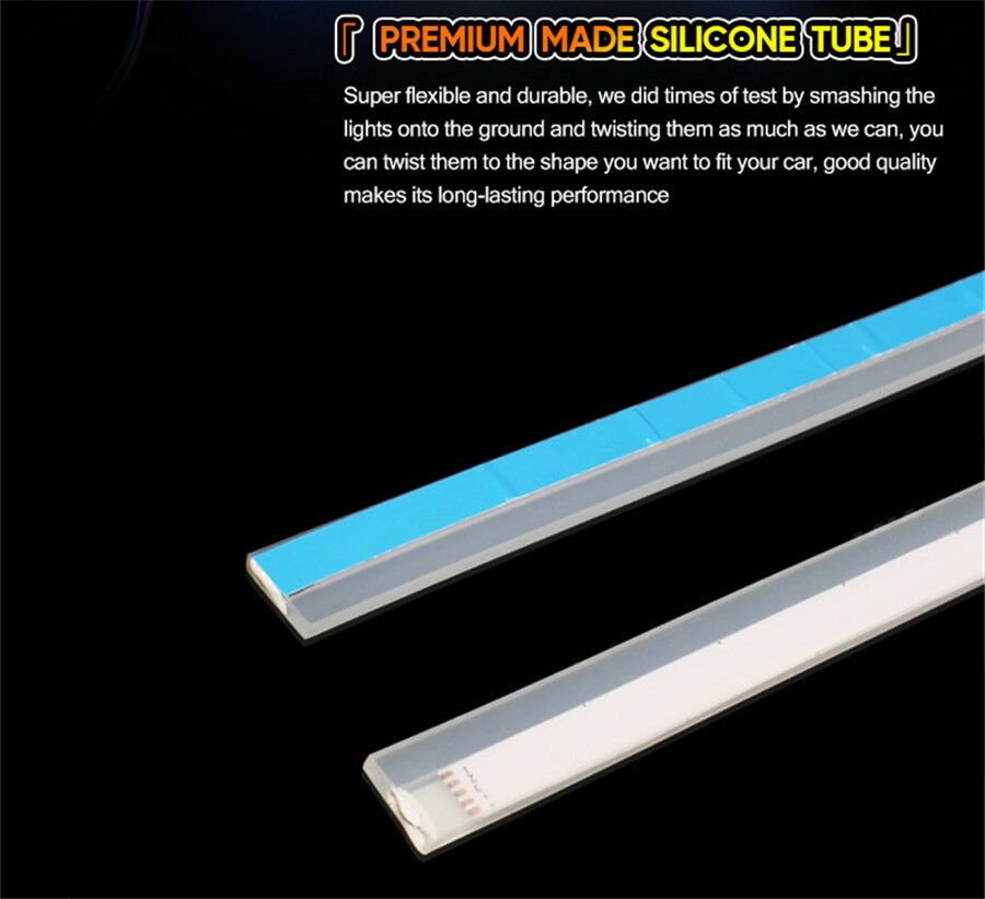2-Colors White Amber LED Light Strip For DRL Signals Side Marker Light Headlight