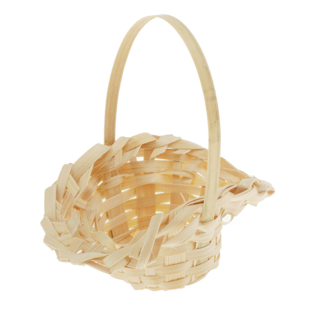 Mini Woven Flower Basket with Handle Simulation Furniture Fairy Garden Decor