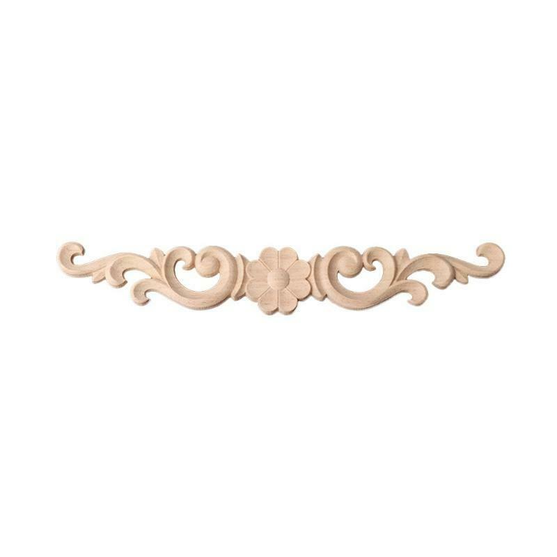 Floral Wood Carved Corner Onlay Applique Frame Unpainted Furniture Home Decor