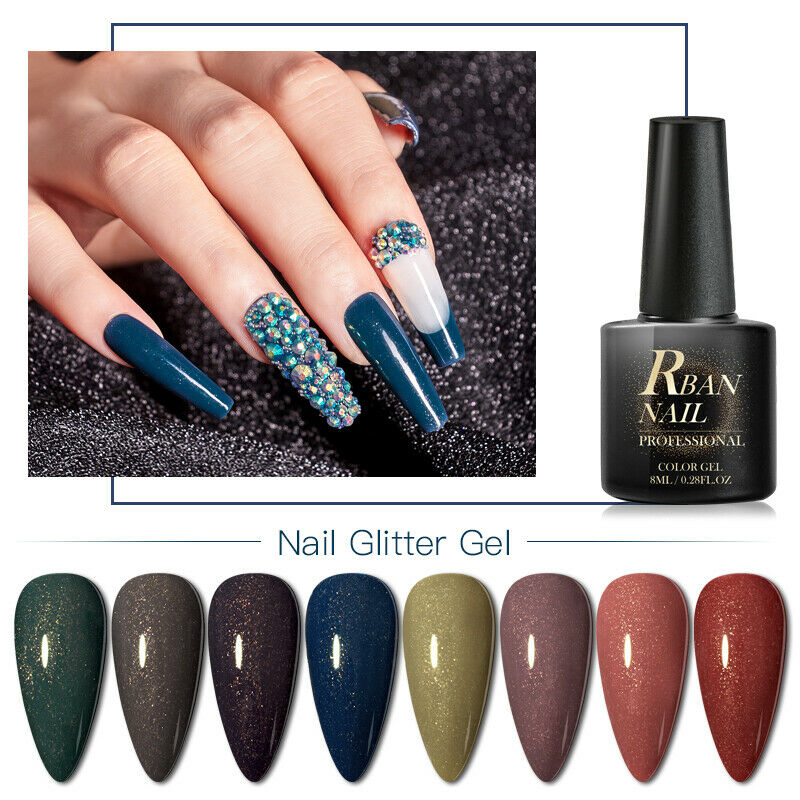 8pcs/set RBAN NAIL Glitter Shimmer Nail Gel Soak Off Manicure Gel Nail Polish
