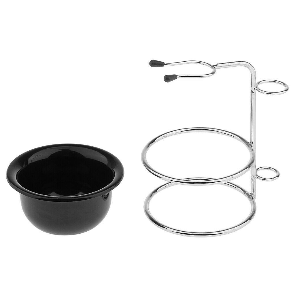 Men Stainless Steel Shaving Brush Razor Stand Holder + Mug Cup Bowl Set