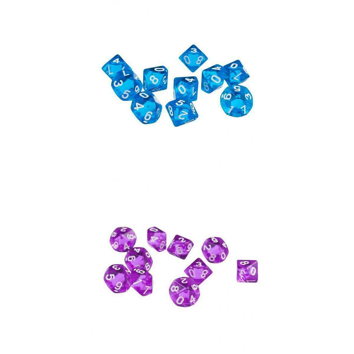 20pcs 10 Sided Dice D10 Clear Polyhedral Dice for D&D RPG MTG Blue&