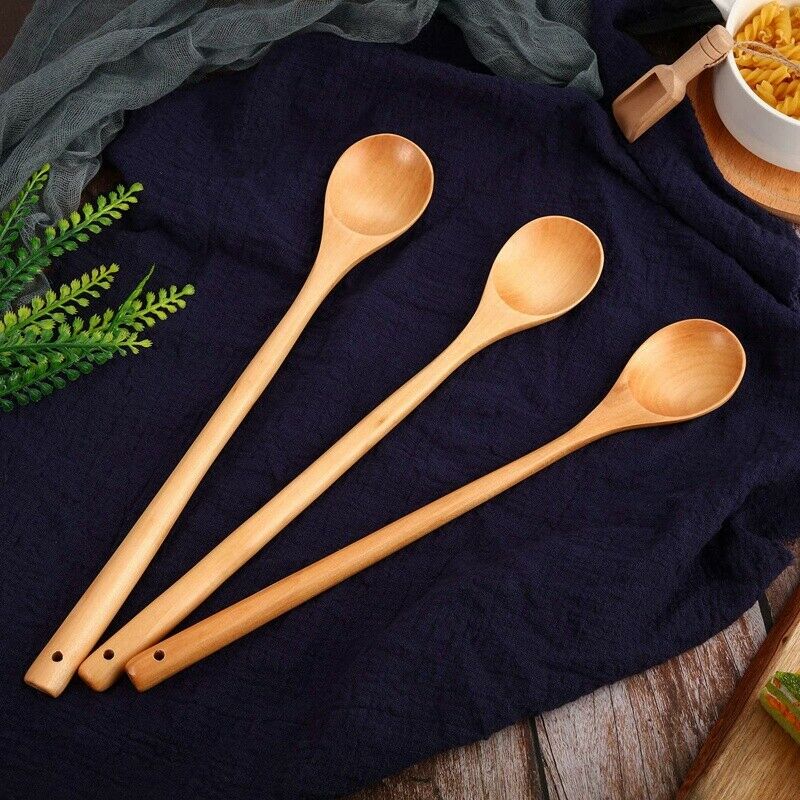 Wood Mixing Spoon,Long Handle Wooden Spoons Wood Soup Spoons Cooking Spoon  O5O9