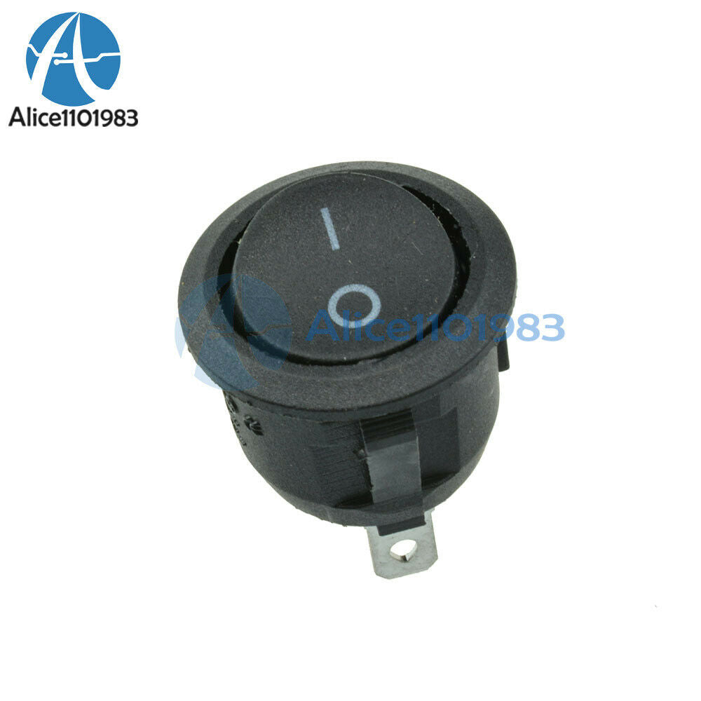 50PCS Black Mini Round Blue 3 Pin SPDT ON-OFF Rocker Switch Snap-in