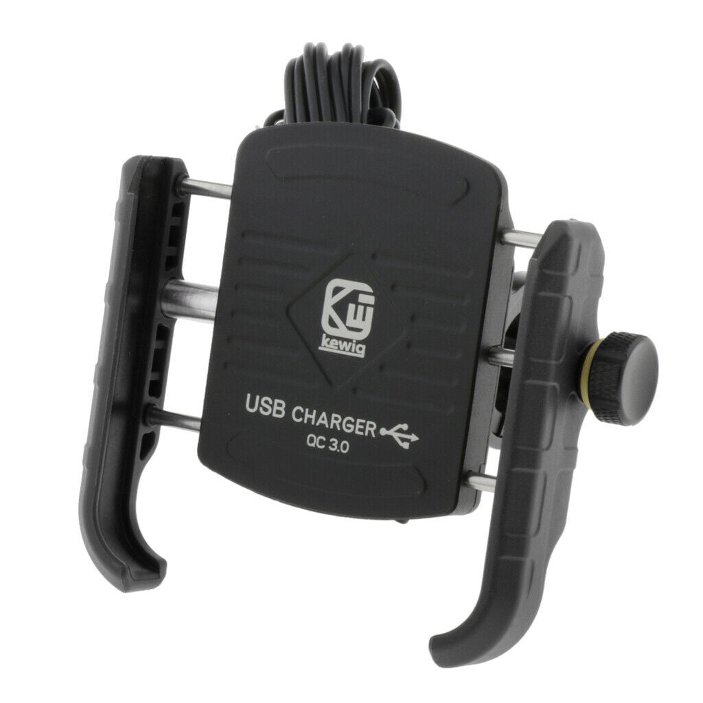 Stable Motorcycle Handlebar Phone Holder+QC3.0 Smart Quick Charger Black