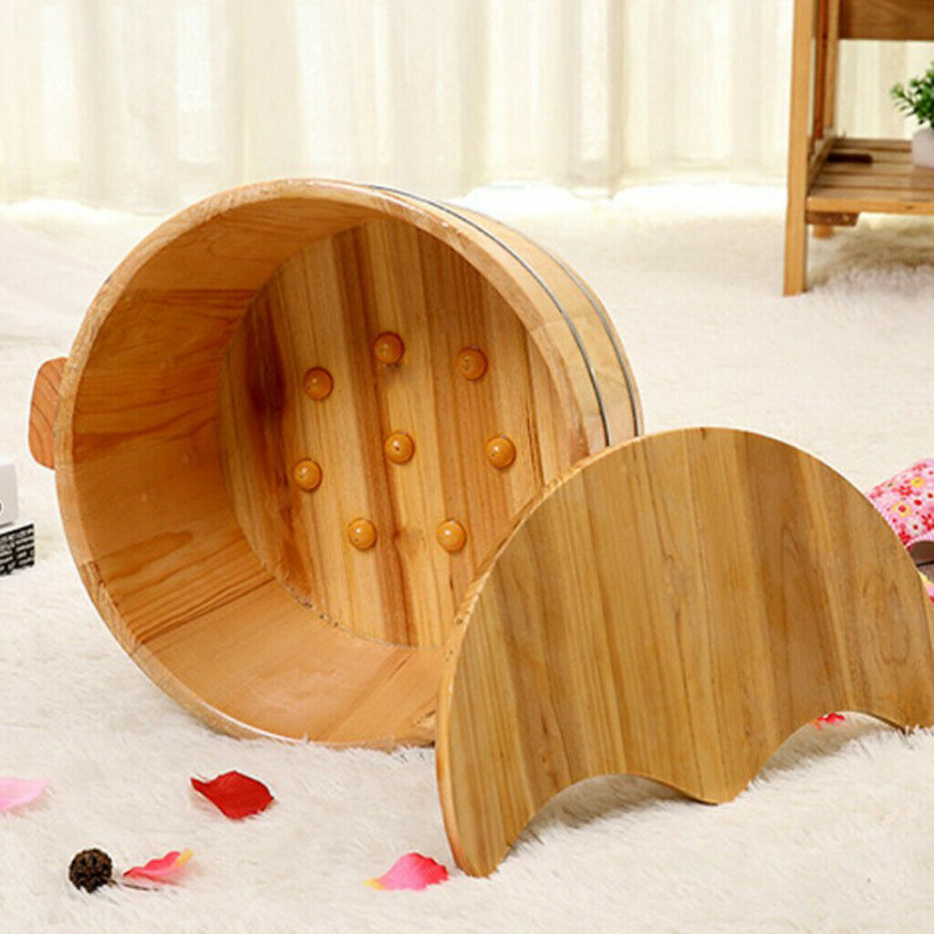 Wood Foot Basin Tub Feet Bath Soaking Bucket 6 Row Dual Foot Massager Roller