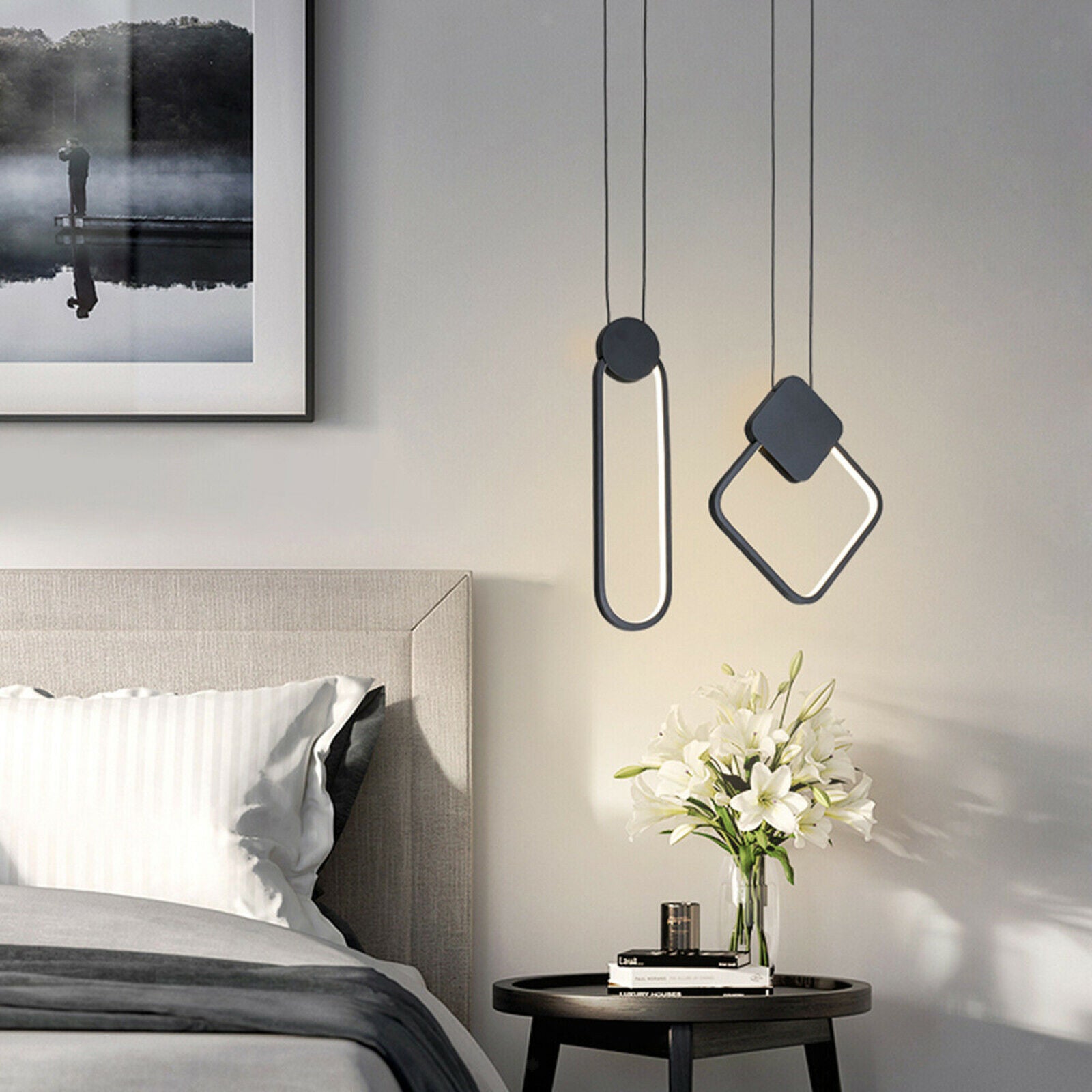 2X Minimalist LED Pendant Modern Light Dimmable Decorative Lamp Black Oval