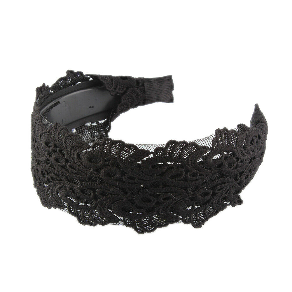 Women Girl Embroidery Headband Black Lace Hairband Fabric HeadWrap Accessorie HN