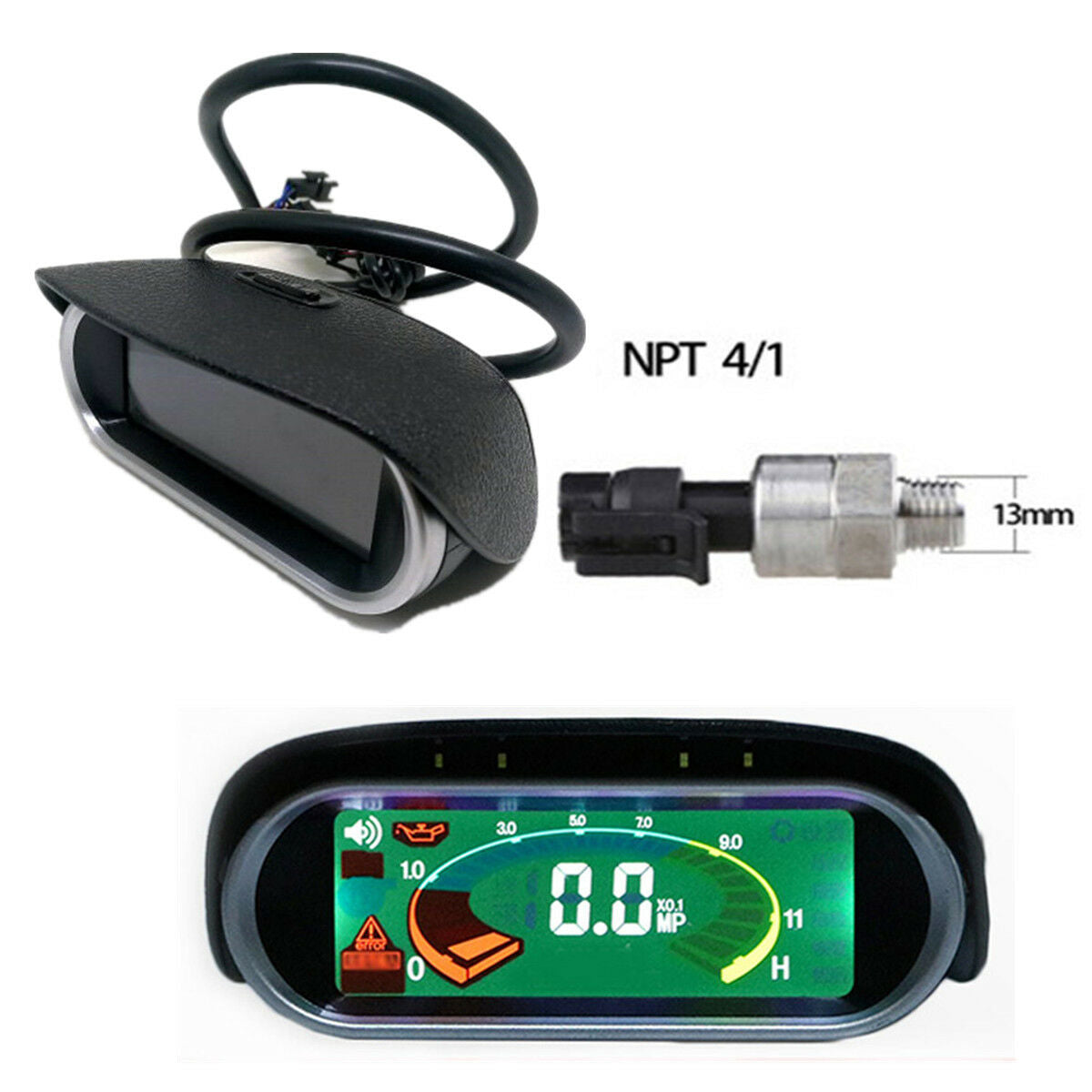 Horizontal Type LCD Screen Car Truck Oil Pressure Gauge with M14x1.5 Sensor