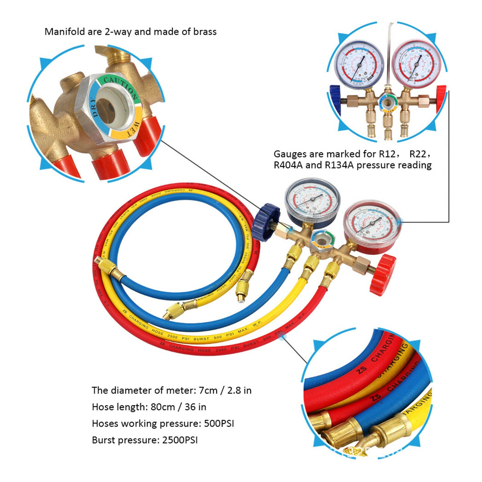 R134a Refrigerant Manifold Gauge R134A A/C Refrigeration Charging Adapter