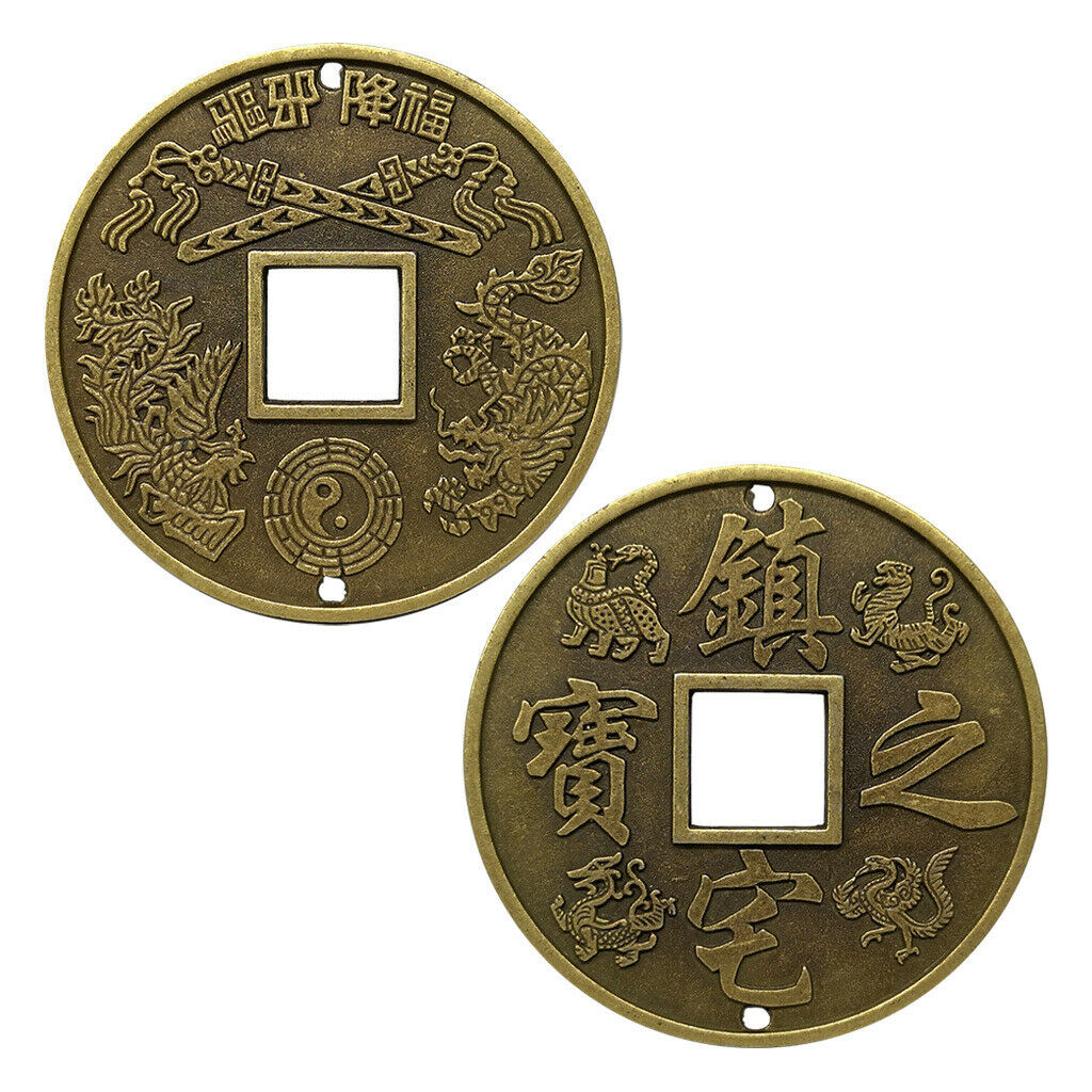 Chinese Old Copper Coin Assuage Residence Dragon and Phoenix Feng Shui